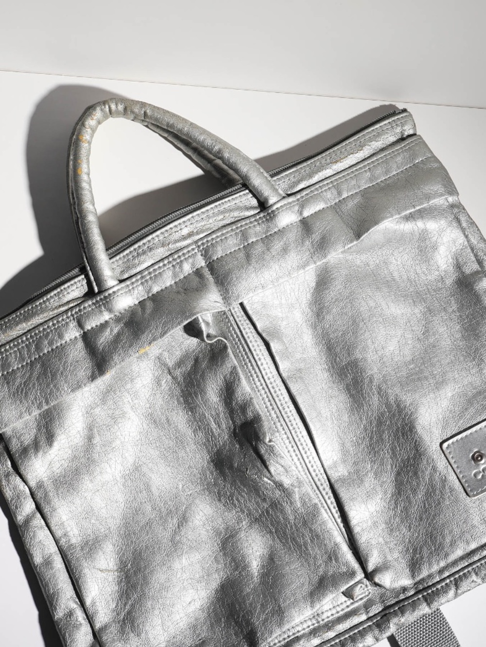 Super Rare True Vintage Courreges Silver Leather Tote Bag Backpack - Picture 2 of 8